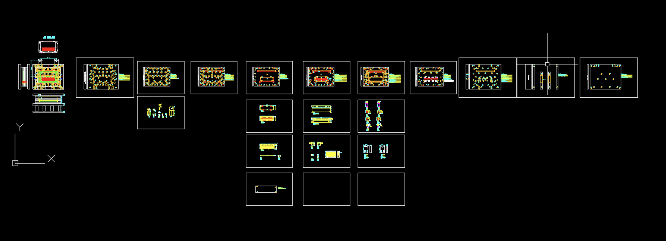 铝制电脑外壳冲压切边冲网孔切挂点模具设计图